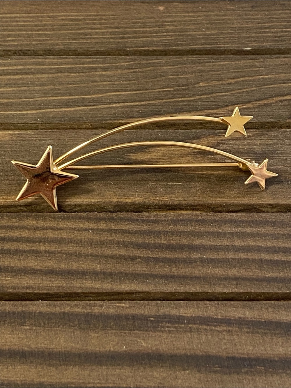 Vintage Gold Tone Shooting Star Comet Brooch Pin Celestial Triple Star Design